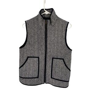 Buttons‎ Women Black Tweed Herringbone Sleeveless Full Zip Vest Medium
